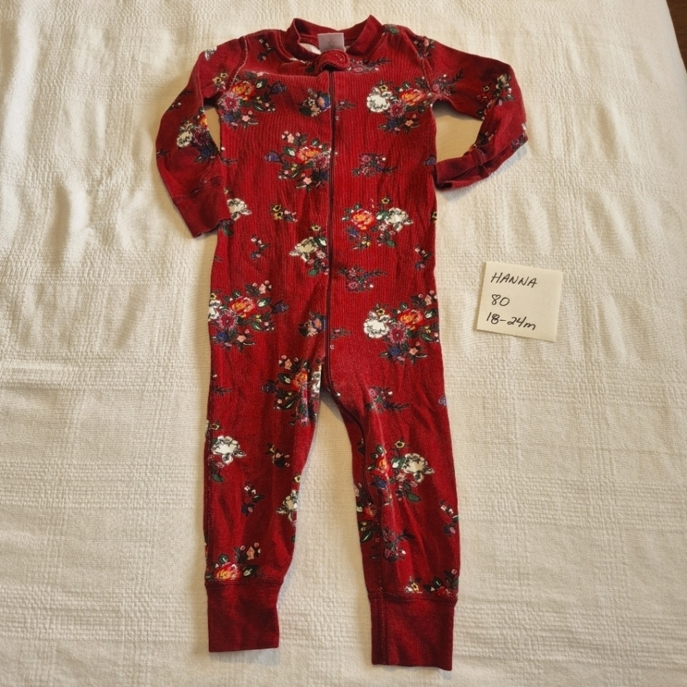Hanna Andersson girls size 80 or 18-24 months burgundy with flower pajama
